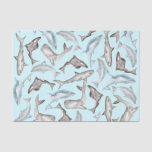 Papier Mousseline Poissons océaniques d'aquarelle dans le gris blanc
