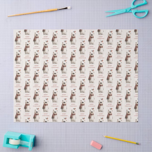 Papier Mousseline Polar Bear Robin Pattern Cream Merry Christmas (Artisanat)