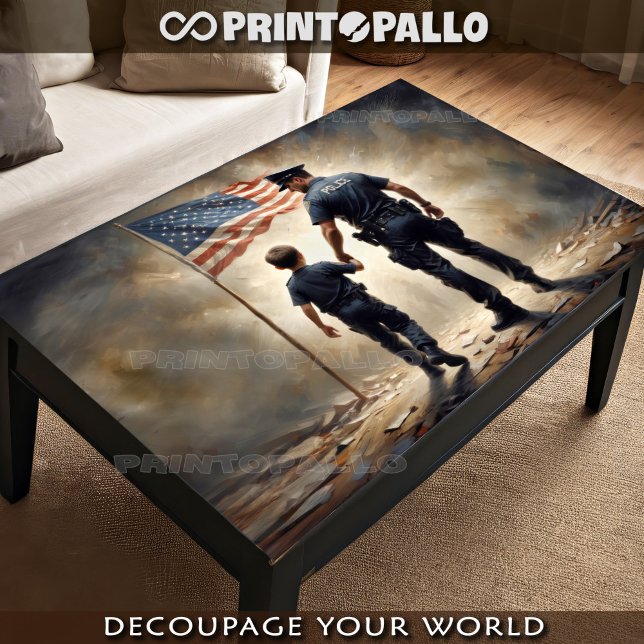 Papier Mousseline Policier et un garçon avec drapeau américain - Pat (Créateur téléchargé)