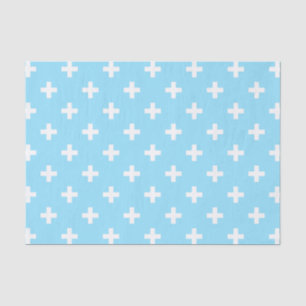 Papier Mousseline Polka blanche croise sur bleu bébé