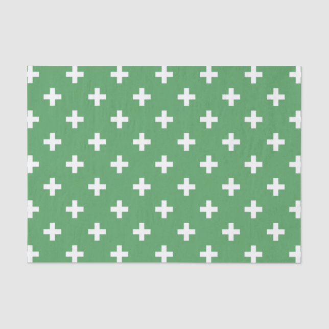 Papier Mousseline Polka blanche croise sur vert (Recto)