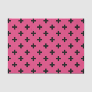 Papier Mousseline Polka noire croise sur fuchsia