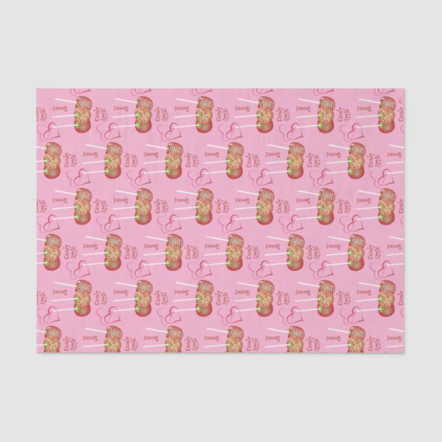 Papier Mousseline Pomme bonbon Motif papier de tissus rose (Recto)