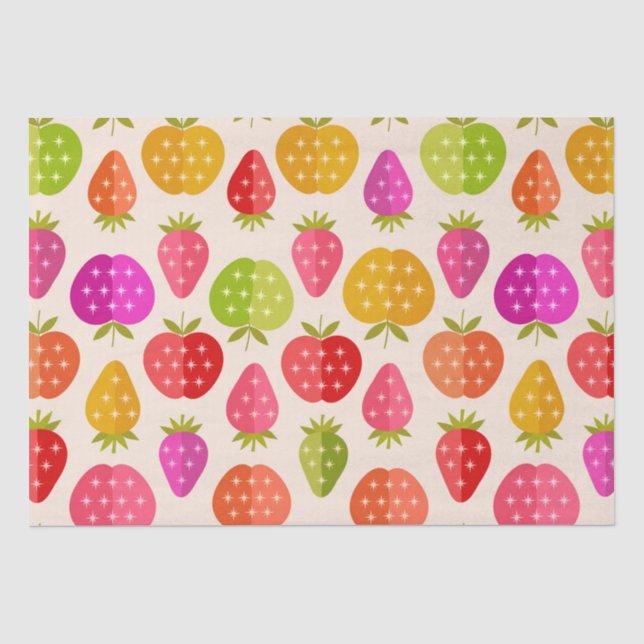 Papier Mousseline Pommes et fraises du milieu du siècle colorées (Recto)
