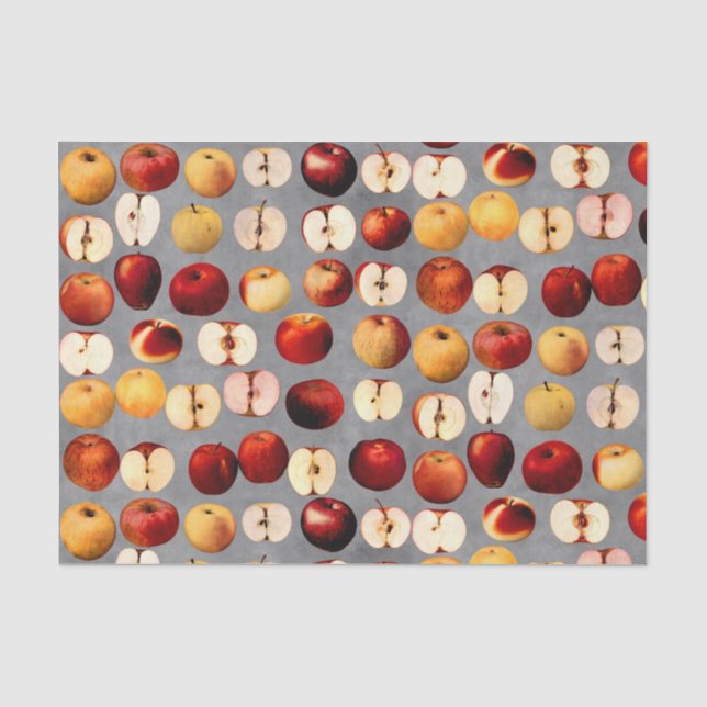 Papier Mousseline Pommes rouges et dorées sur Motif gris (Recto)