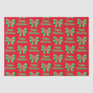 Papier Mousseline Poodle Silhouette Rouge Chien de Noël & Bow Vert