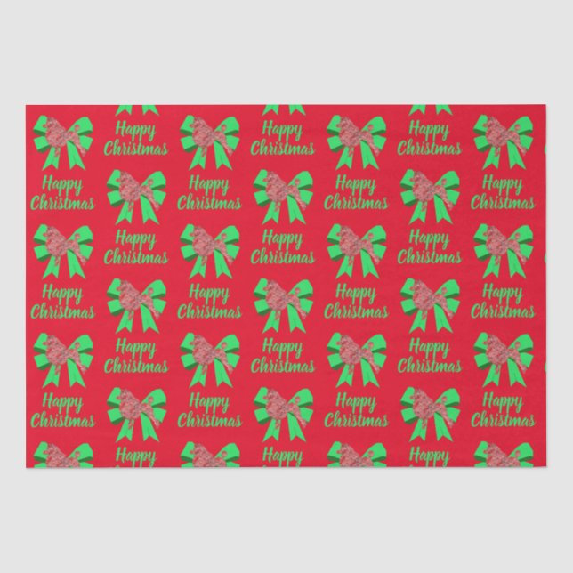 Papier Mousseline Poodle Silhouette Rouge Chien de Noël & Bow Vert (Recto)