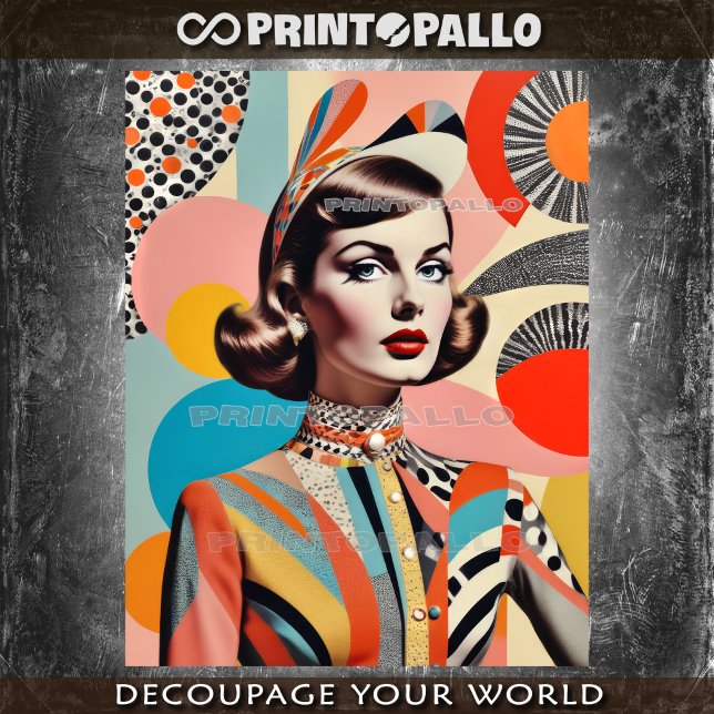 Papier Mousseline Pop Art Mid Century collage d'une femme de mode (Créateur téléchargé)