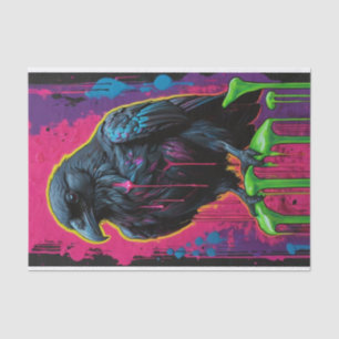 Papier Mousseline Pop Art Surrealism Black and Neon Raven Découpage
