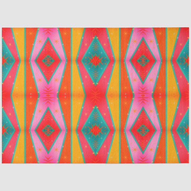 Papier Mousseline Pop Motif diamant rose orange bleu jaune (Recto)