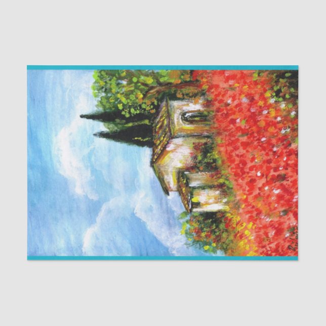 PAPIER MOUSSELINE POPIES DANS LE PAYSAGE TOSCANE (Recto)