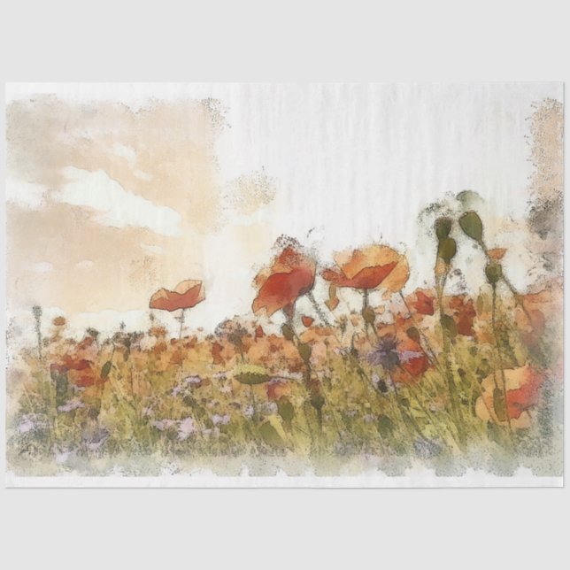 Papier Mousseline Poppies Aquarelle Paysage Découpage (Recto)