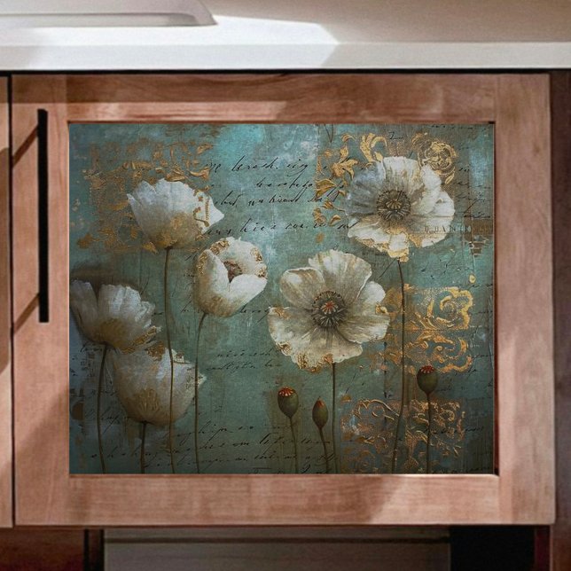 Papier Mousseline Poppies blanches avec découpage Turquoise (Créateur téléchargé)