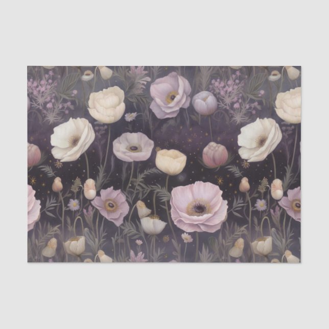 Papier Mousseline Poppies blanches florales (Recto)