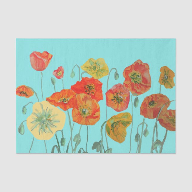 Papier Mousseline Poppies de pavot Aquarelle rouge Floral Fleur (Recto)