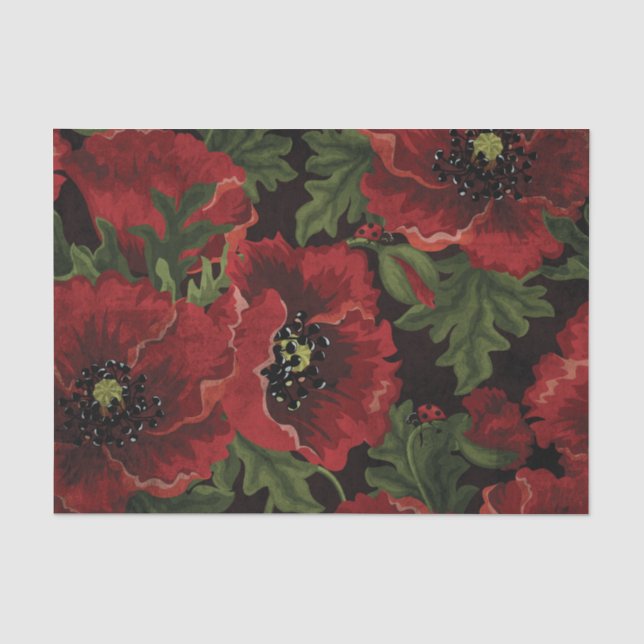 Papier Mousseline Poppies rouges et coccinelles sur Arrière - plan n (Recto)
