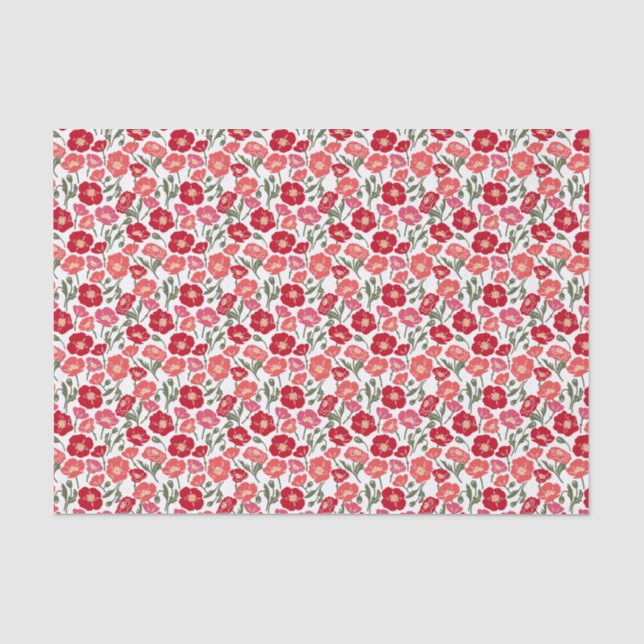 Papier Mousseline Poppies rouges florales (Recto)