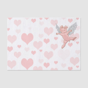 Papier Mousseline Porc de vol et coeurs roses