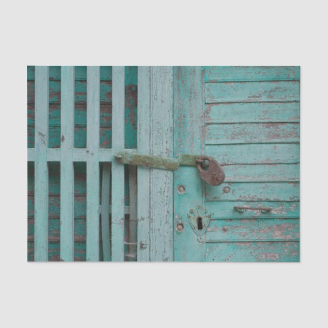 Papier Mousseline Porte Turquoise patinée (Recto)