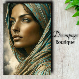 Papier Mousseline Portrait au Découpage sous Voile de Turquoise