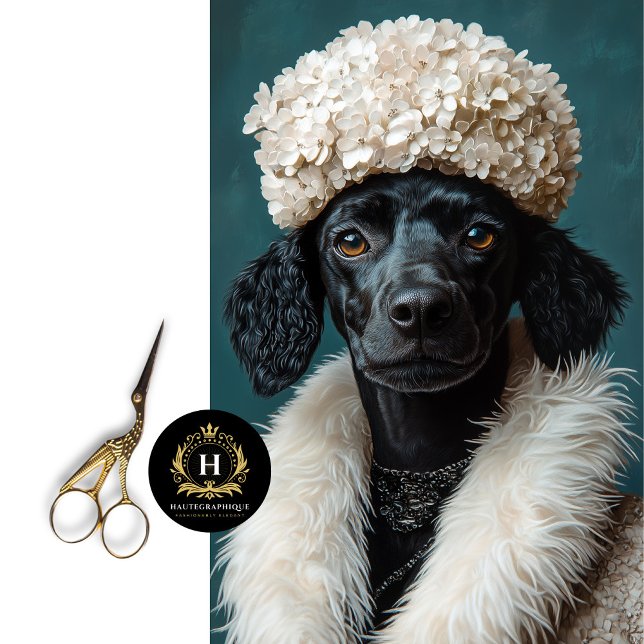 Papier Mousseline Portrait de caniche noir Hydrangée blanche Découpa (Créateur téléchargé)