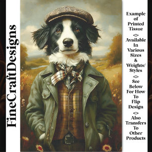 Papier Mousseline Portrait de chien Border Collie Paysage CH3 Découp
