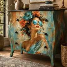 Portrait de femme Turquoise Floral Glamour