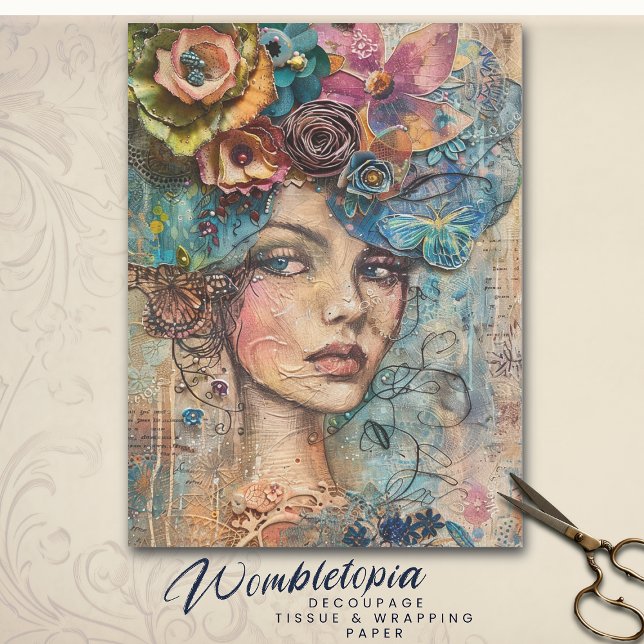Papier Mousseline Portrait de Muse Floral Bohème, Collage de découpa (Créateur téléchargé)