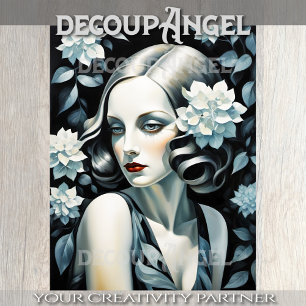 Papier Mousseline Portrait en Art Déco - Bleu - Découpage -