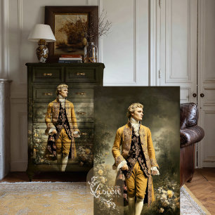 Papier Mousseline Portrait Floral de Gentilhomme Baroque en Veste d'