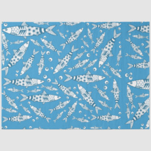 Papier Mousseline Portugais Lisbonne Sardines Motif Azulejos Bleu