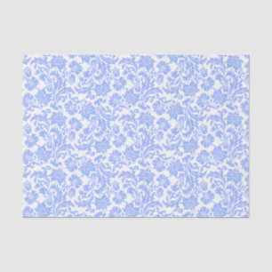 Papier Mousseline Poudre Damas Florales Bleues Et Blancs