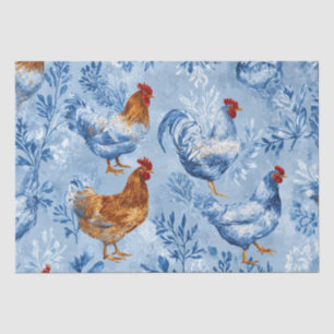 Papier Mousseline Poules de basse-cour et motif botanique