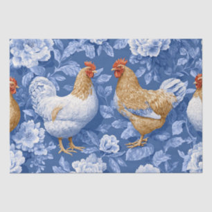 Papier Mousseline Poules de basse-cour et motif botanique