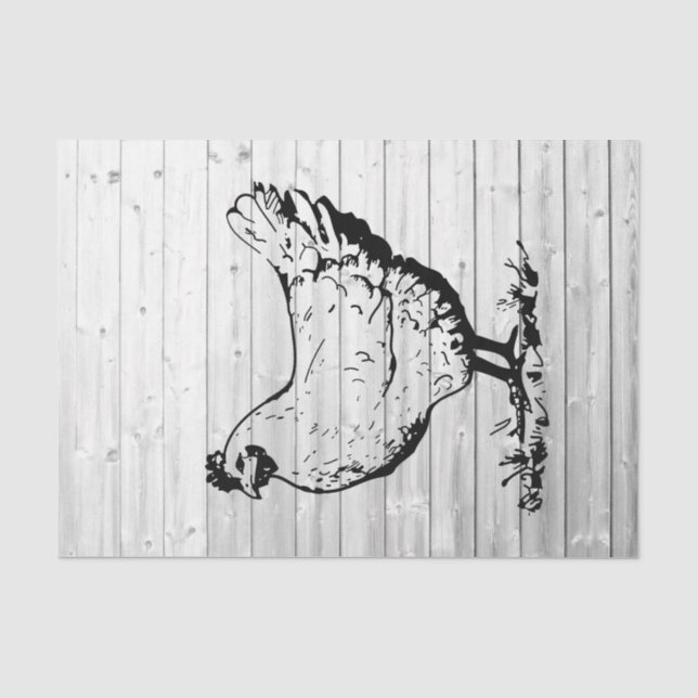 Papier Mousseline Poulet de ferme Patiné Grange Bois Découpage (Recto)