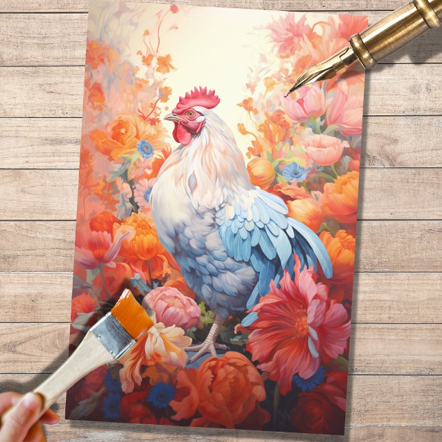Papier Mousseline Poulet en fleurs 1 Papier décolpage (Créateur téléchargé)