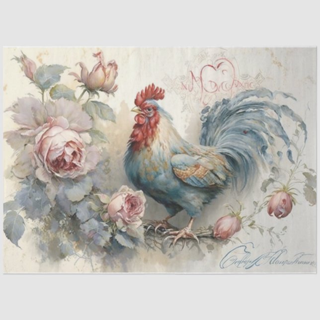 Papier Mousseline Poulet et Roses (Recto)