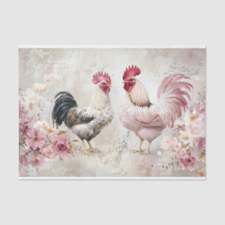 Papier Mousseline Poulet Shabby Chic Rose Découpage