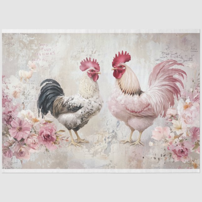 Papier Mousseline Poulet Shabby Chic Rose Découpage (Recto)