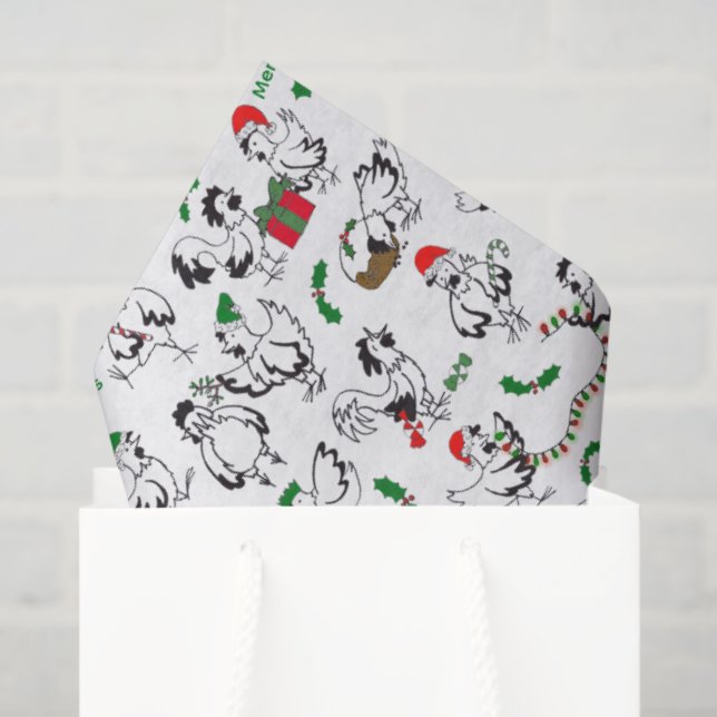 Papier Mousseline Poulets de Noël (Sac cadeau)