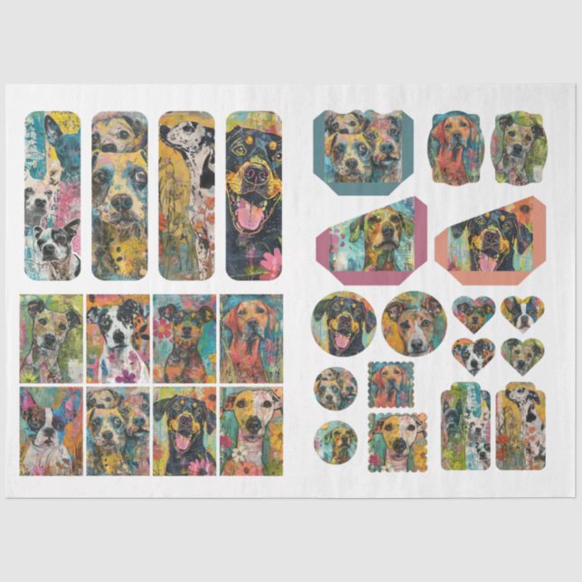Papier Mousseline Pour Artistes Chien Thème Junk Journal Ephemera (Recto)