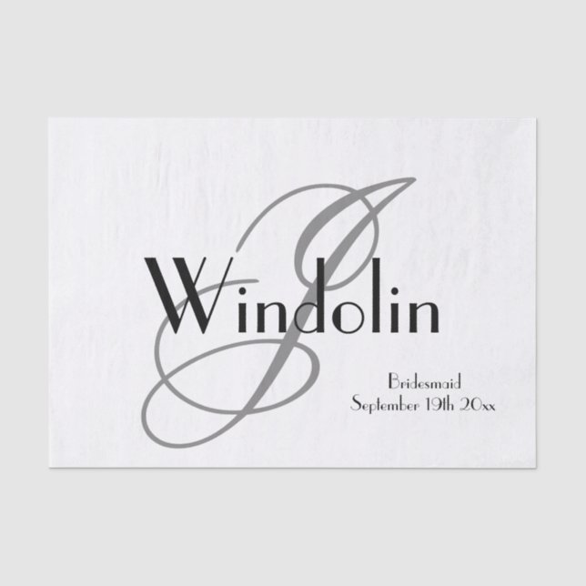 Papier Mousseline Pour Bridesmaid Cadeau Monogramme Nom Moderne Cool (Recto)