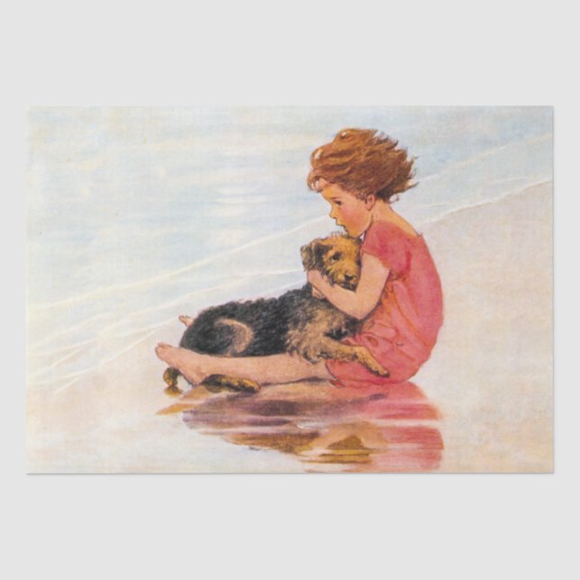Papier Mousseline Pour les enfants petite fille avec chiot Découpage (Recto)