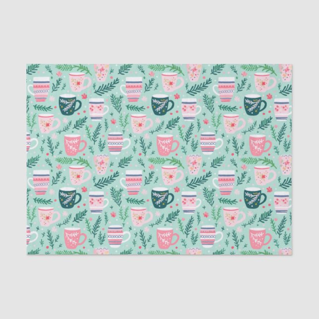 Papier Mousseline Poussettes de Noël rose et vert (Recto)
