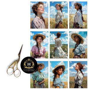 Papier Mousseline Prairie Cow Girl Pays Western Rustic Decoupage