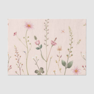 Papier Mousseline Prairie de Fleurs Sauvages Délicates Botanique Ros