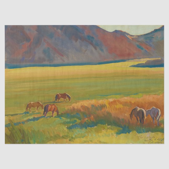 Papier Mousseline Pré et Chevaux par Maynard Dixon (Recto)