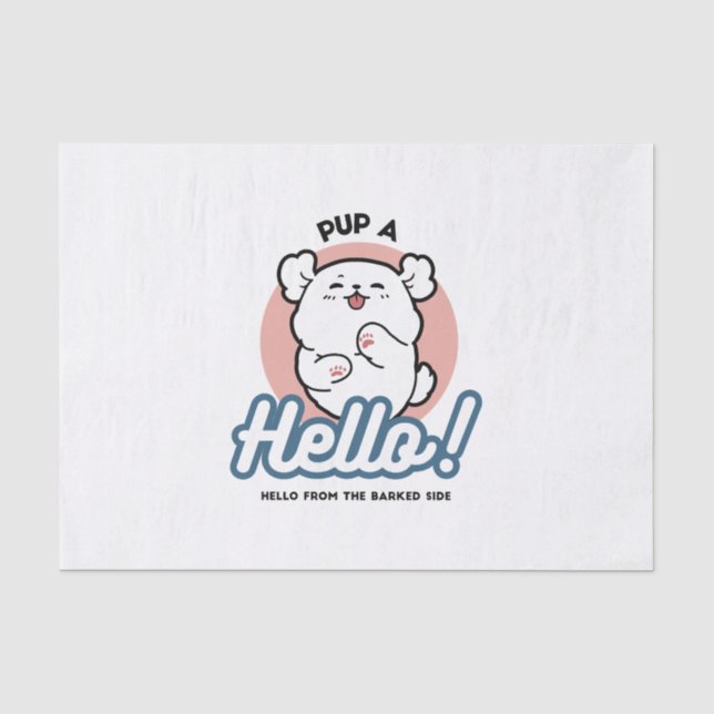 Papier Mousseline Prends un bonjour ! - Joyeux dessin de chien blanc (Recto)