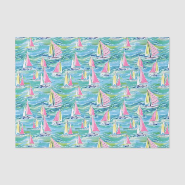 Papier Mousseline Preppy Palm Beach Imprimer Bateaux à voile rose (Recto)