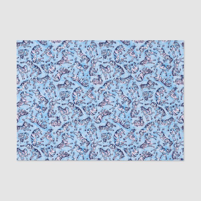 Papier Mousseline Preppy Palm Beach Imprimer Blue Zebras (Recto)